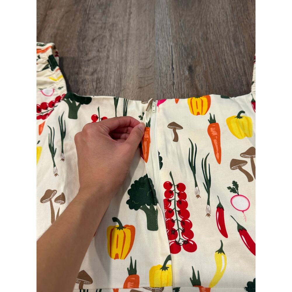 Collectif London Women's Summer Vegetable Garden Print Fit Flare Dress Size 16 - Picture 6 of 10